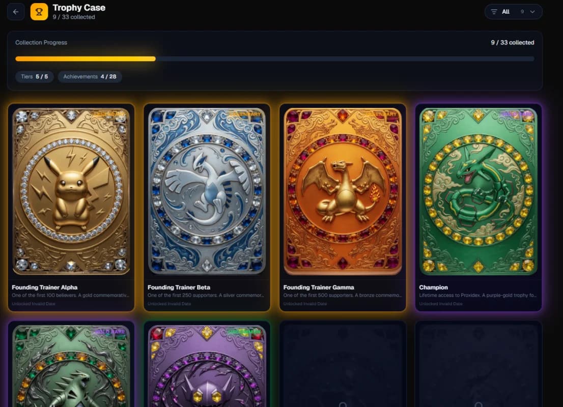 Trophy Case with animated jewel cards